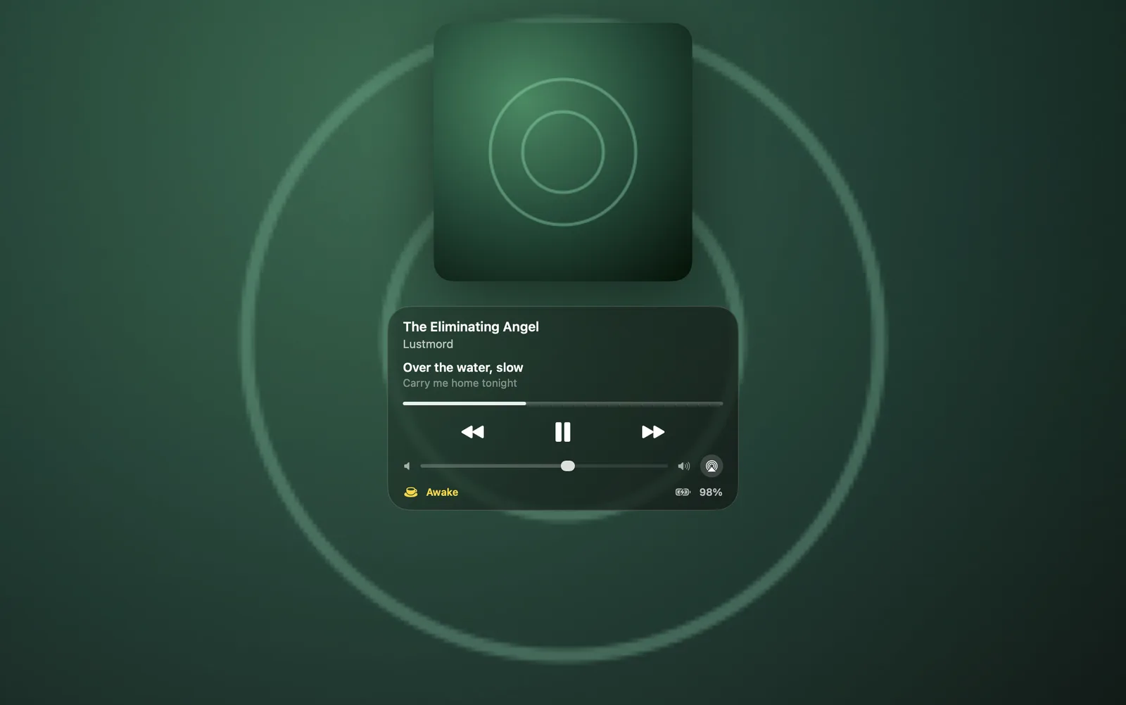 Mac kilit ekranında Tilora’nın müzik çalarını ve şarkı sözü