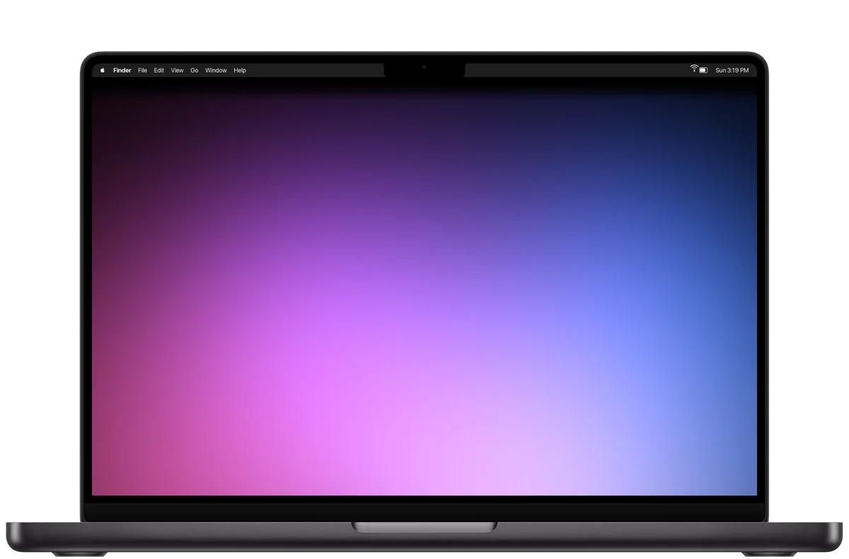 The Bloom wallpaper on a MacBook Pro, its notch hidden in the black at the top