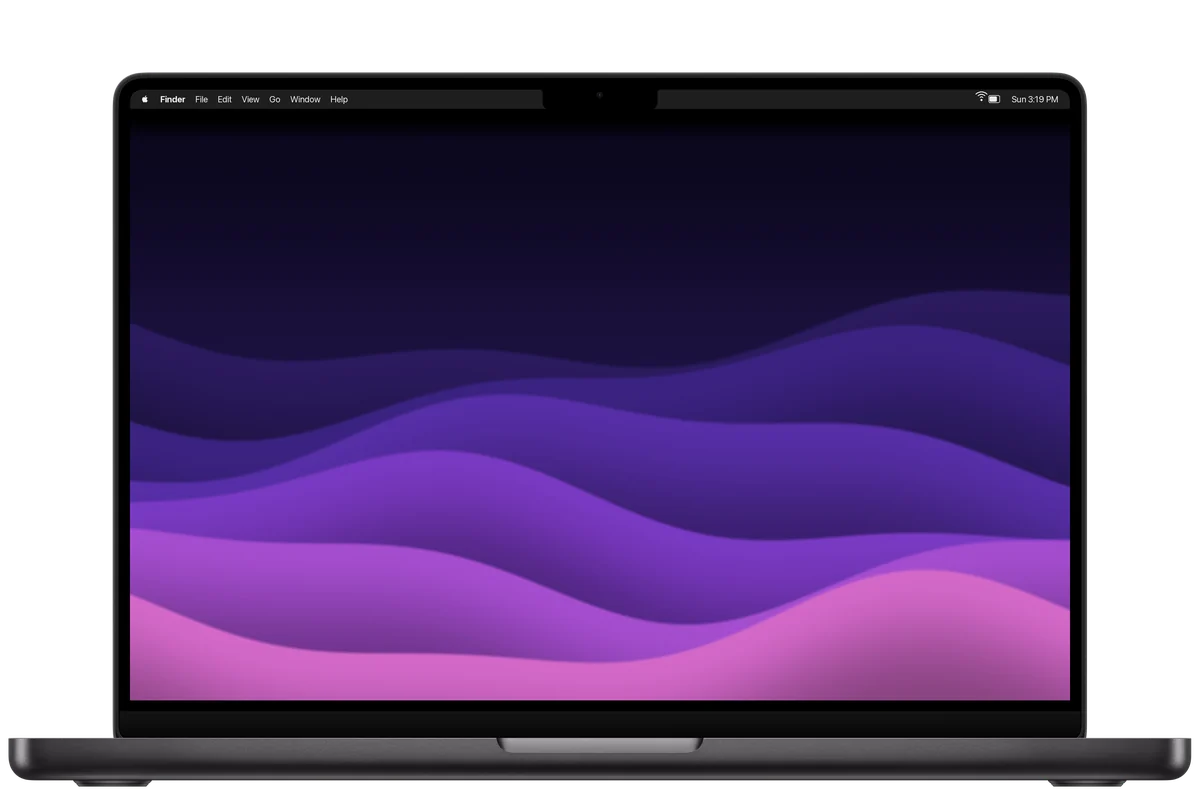 The Dunes wallpaper on a MacBook Pro, its notch hidden in the black at the top