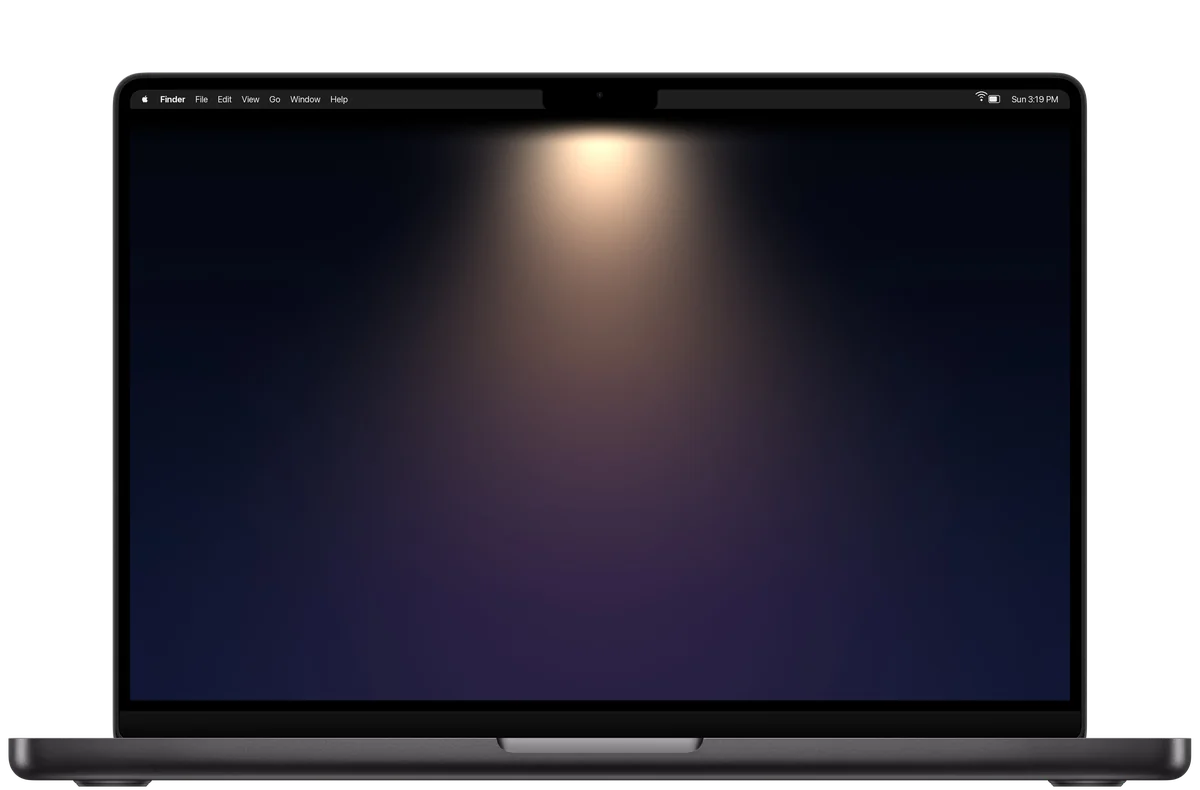 The Halo wallpaper on a MacBook Pro, its notch hidden in the black at the top