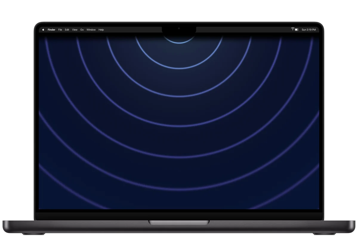 The Ripple wallpaper on a MacBook Pro, its notch hidden in the black at the top